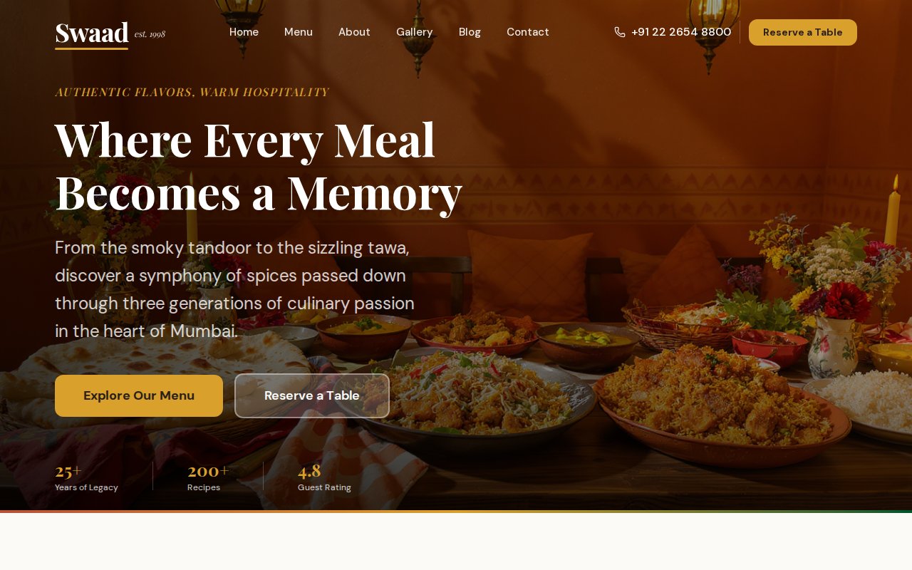 Professional Topiko website — Swaad Restaurant